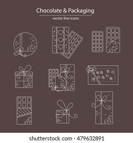 Set of chocolate and packaging icons made in modern line style vector