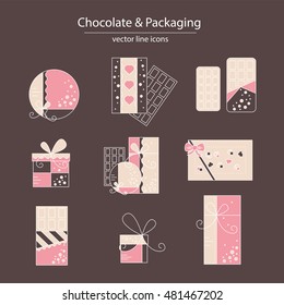 Set of chocolate and packaging icons made in modern line style vector
