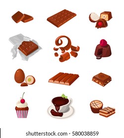 Set of a chocolate products. Various pastry sweets. Isolated realistic vector illustrations.