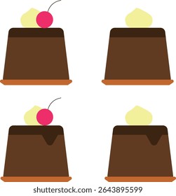 Set of chocolate pudding icon illustrations with whipped cream