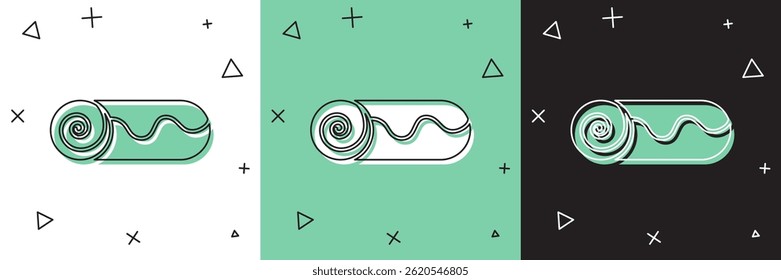 Set Schokoladen-Rollkuchen-Symbol einzeln auf weißem und grünem, schwarzem Hintergrund.  Vektorgrafik