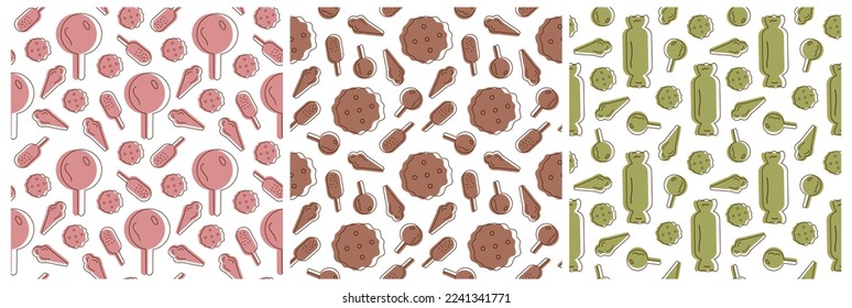 Set of Chocolate Seamless Pattern Design with Choco Decoration in Template Hand Drawn Cartoon Illustration