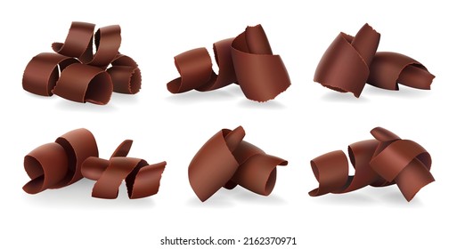 Set of Chocolate Shavings on white background, realistic vector illustration