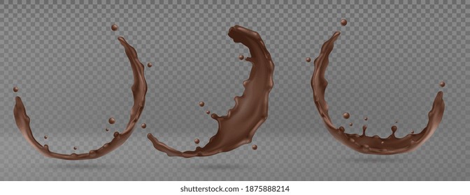 establezca la salpicadura de chocolate aislada en un fondo transparente. Ilustración del vector