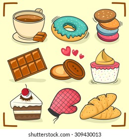 Set of chocolate sweets, cakes and bakery 