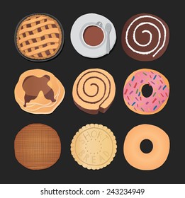 Set of chocolate sweets, cakes and other chocolate food