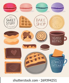 Set of chocolate sweets, cakes and other chocolate food
