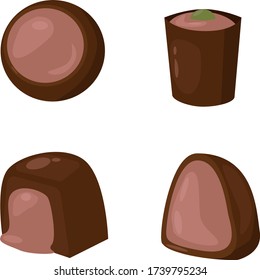 Set of Chocolate sweets and candies. Chocolate pralines candies collection - vector color illustration 