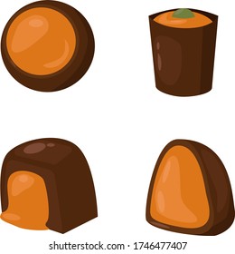 Set of Chocolate sweets and candies. Chocolate pralines candies collection - vector color illustration 