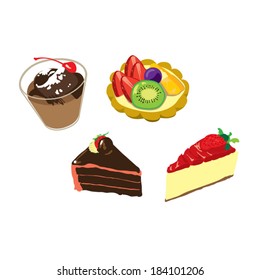 Set of chocolate sweets, cheesecakes and other desserts