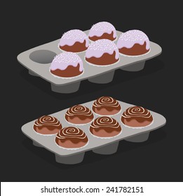 Set of chocolate sweets, muffins and cakes