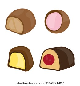 Set of chocolate sweets. Vector illustration, flat design. Isolated candy elements. Delicious food collection
