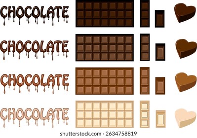 A set of chocolate texts and bars.Vector collection with chocolate bars, candies and texts on transparent background.