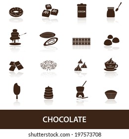 set of chocolate theme sweet food and drink icons for bakery and restaurants eps10