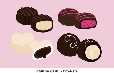 A set of chocolate truffle in cute flat vector style set2