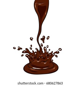 A set of chocolate. Vector stream of melted chocolate and blots. Illustration.