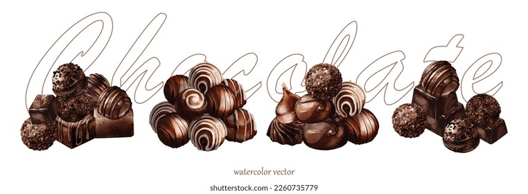 Set of chocolate watercolor vector elements design. Suitable for decorative, Valentine's Day, invitations, or greeting cards.