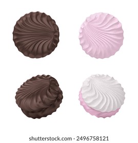 A set of chocolate and white and pink marshmallows. Vector illustration