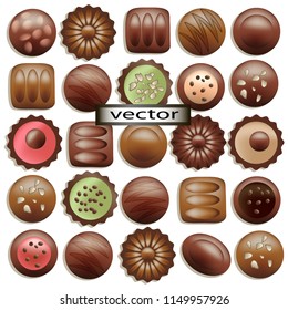 Set of chocolates isolated on a white background of natural 3D look