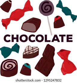 set of chocolates on white background