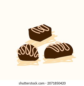 A set of chocolates and sweets. Collection of chocolates - vector color illustration with white decor