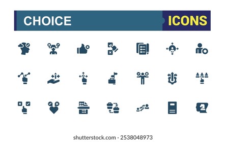 Set of Choice solid icons. Contains related to concept, count, favorite, check, political, ballot, decision, buttons. Minimal filled icons. Vector illustration.