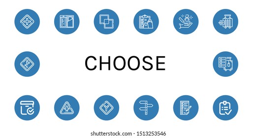 Set of choose icons such as Intersection, Check, Intersect, Proposal, Check in, Checked box, Junction, Directions, Checking, Done, Crossroads, Check out , choose