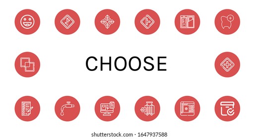 Set of choose icons. Such as Ok, Crossroads, Direction, Intersection, Check, Checking, Tap, Choose, Check in, Color picker, Checked box, Intersect , choose icons