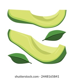 Ein Satz gehackter Avocado. Avocado längs, quer und in Würfel schneiden. Eine Avocado-Grube. Vektorillustration isoliert auf einem weißen Hintergrund für Design und Web.