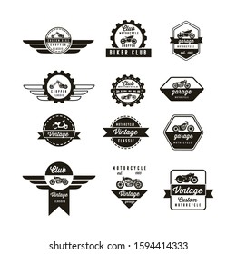 Set Chopper Motorcycle and Badges Logo Retro