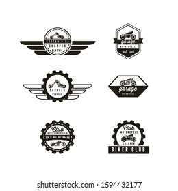 Set Chopper Motorcycle and Badges Logo Retro