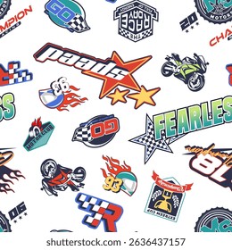 Set Chopper Motorcycle and Badges Logo Retro pattern. kids boys  print . background  artwork for fabrics, souvenirs, packaging
