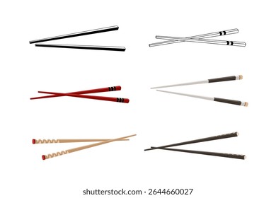 Set of Chopsticks for Asian food. Traditional Japanese sushi sticks and wooden Chinese utensils vector illustration original artwork