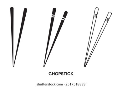 Conjunto de vetor Chopsticks, Ícone, silhueta. Ícone plano de pauzinhos de restaurante. Chinês, japonês chopsticks vetor, ícone definido em vidro. Ilustração vetorial.