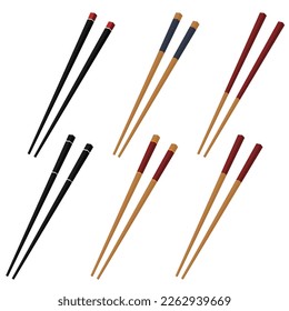 Set of chopsticks. Wooden bamboo sticks. Flat vector illustration.