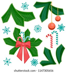 Set of chriatmas stripe and fir branch. Design elements for christmas.