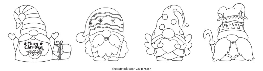 Set of  Chrismas gnomes collection for coloring. Isolated items. Scandinavian Christmas