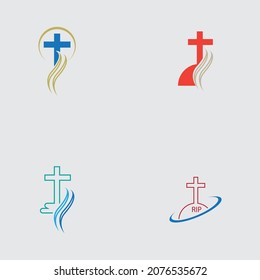 set of christian cemetery logo  illustration design template