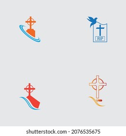 set of christian cemetery logo  illustration design template