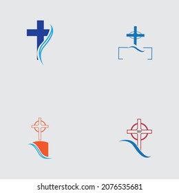 set of christian cemetery logo  illustration design template