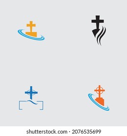 set of christian cemetery logo  illustration design template