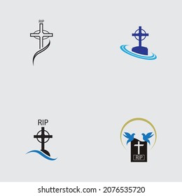 set of christian cemetery logo  illustration design template