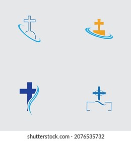 set of christian cemetery logo  illustration design template