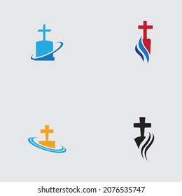 set of christian cemetery logo  illustration design template