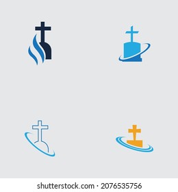 set of christian cemetery logo  illustration design template