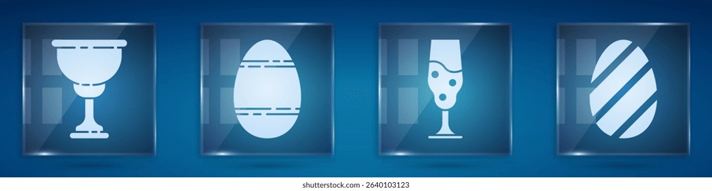 Set Christian chalice, Easter egg, Wine glass and Easter egg. Square glass panels. Vector