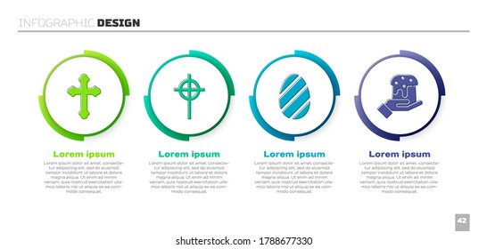 Cruza cristiana, cruz cristiana, huevo de Pascua y tarta de Pascua y Pascua. Plantilla de infografía de negocios. Vector