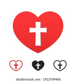 Set of christian cross icon in the heart. Cross church. Love Jesus. Illustration vector