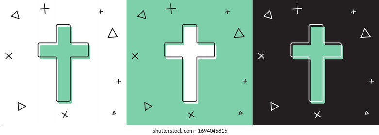 Set Christian cross icon isolated on white and green, black background. Church cross.  Vector Illustration