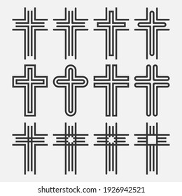 Set of Christian Cross icon logo app, UI. Vector illustration. Eps 10.